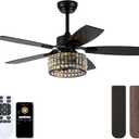 Chandelier Ceiling Fans with Lights and Remote,Caged Ceiling Fan with Light,App 5 Blades E26 Fandelier Ceiling Fans with Lights,Crystal Ceiling Fan for Bedroom,Living Room. (Black, 42 Inch)