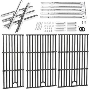 Uniflasy Grill Parts for Charbroil Performance 5 Burner 463448021 463449021 463451022 Cast Iron Grill Grates Stainless Steel Burners, Heat Plates, Igniter & Crossover Tubes