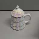 CHENGU Ceramic Christmas Tree Mug Christmas Tree Shaped Mug with Lid 10oz Xmas Coffee Cup Winter Holiday Drinkware Teacup Xmas Decor Winter Holiday Gift for Women Home Family Colleague (White)