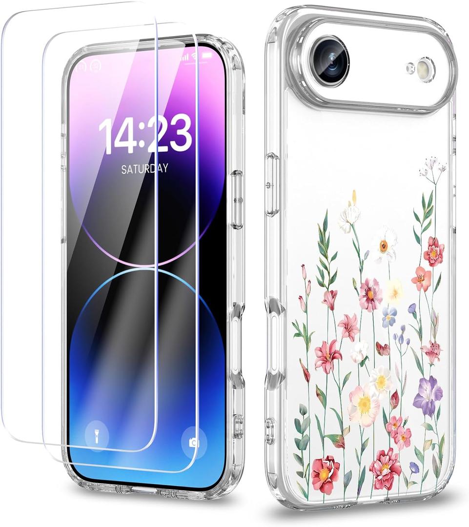 WKC Case Compatible with iPhone Air 6.5 Inch, Elegant Floral Patterns Slim Phone Cover for Women GirlScreen ProtectorFull Camera ProtectionAnti-YellowingShockproof & Anti-ScratchClear