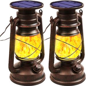 Richday Solar Lantern Outdoor Hanging, LED Vintage Flame Lantern,Solar Lights Dancing Flame,Waterproof Camping Lamps,Outdoor Indoor Decoration for for Table Patio Garden Yard Pathway Porch 2 Pack (2)