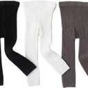 3 Pack Girls Toddler Baby Basic Ribbed Sweater and Leggings Footless Tights Kids Little Girls Dress Bottom Top Pants (M)