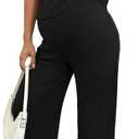 BLENCOT Maternity Clothes Ribbed Knit Lounge Set Short Sleeve Top and Long Pants Maternity Sleepwear Pajamas Sets Two Piece Matching Outfits Set Black XL