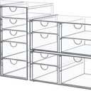 caktraie Makeup Organizer Storage With 16 Drawers, 4 Pcs Desktop Office Supplies, Desk Organizers, Clear Accessories, Dustproof Storage Drawer and for Make Up, Jewelry, Pen, Stationary