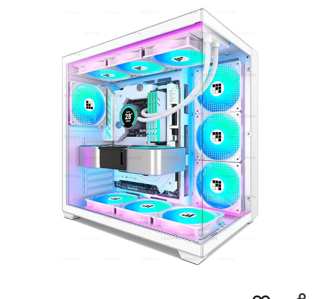 F600 PC Case - Pre-Installed 7 PWM ARGB Fan, ATX Mid-Tower Gaming PC Case, 270° Panoramic Glass with Type-C, FOIFKIN (White, F600)