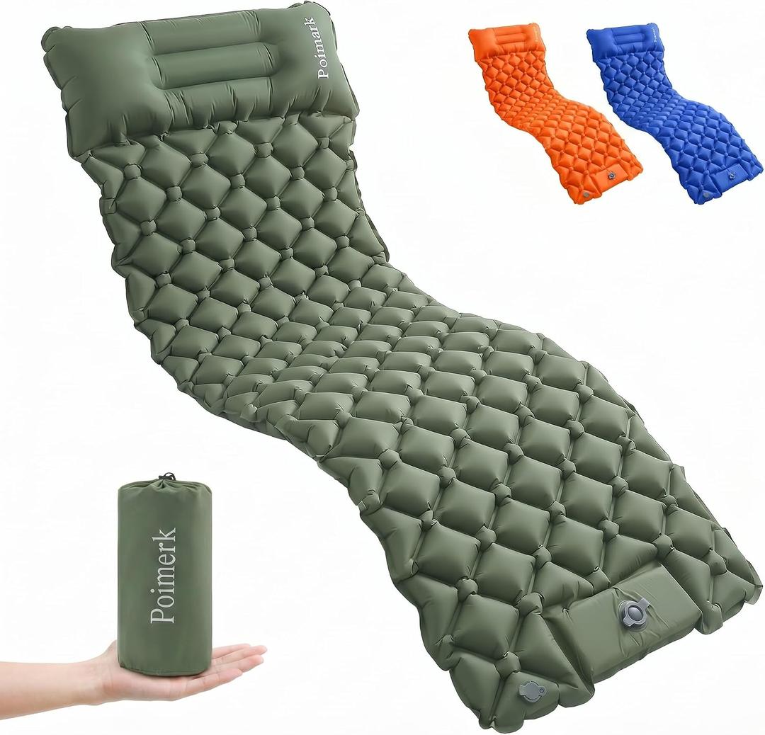 Ultralight Camping Sleeping Pad Mat, Compact Air Mattress for Backpacking | 1.42lb Lightweight,packs 4.3"x9",50s foot pump,40D nylon waterproof tear-proof,two connect twin,for hike travel w/ pillows