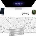 White Minimalist Topographic Map Mouse Pad - Contour Extended Large Stitch Edge Mousepad Black & White Non-Slip Gaming Desk Mat 31.5x11.8inch