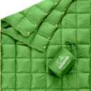 zzlamb Puffy Down Camping Blanket Water-Repellent, Down Throw Travel Blanket Portable for Outdoor, Light Warm Quilt for Couch Plane Car Theater Stadium Picnic RV Backpacking Hammock (Green With Storage Bag)