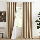 NICETOWN 100% Blackout Camel Linen Curtains 102 Inches Length with Thermal Insulated Liners, 2 Panels, 62 Inches W, Farmhouse Style Room Cooling Small Window Draperies for Dining Room
