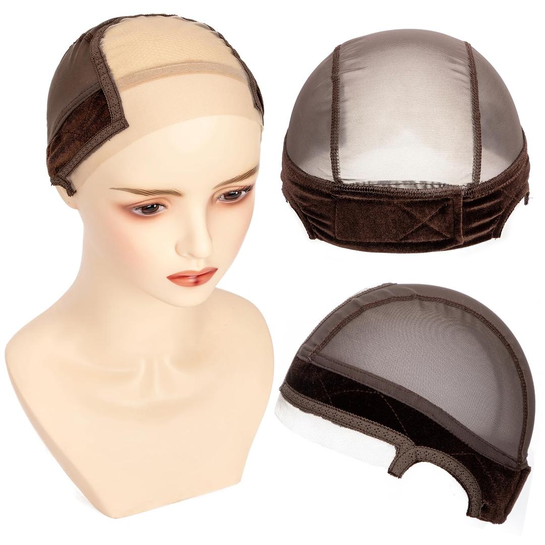 Lace Wig Caps for Women, Wig Caps with Grip Band for Keeping Wigs in Place, Glueless Wig Grip Cap with 4x5 Transparent Lace Wig Caps, Non-Slip Adjustable Elastic Headband (1pcs-brown)