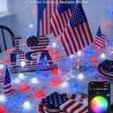 46ft Smart Color Changing Red White and Blue String Lights Outdoor Indoor | 100LED 4th of July Decorations App Control with Remote, Globe Patriotic American Flag Lights for Independence Memorial Day