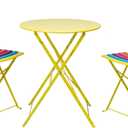 Alpine Corporation Indoor/Outdoor 3-Piece Bistro Set Folding Table and Chairs Patio Seating, Rainbow