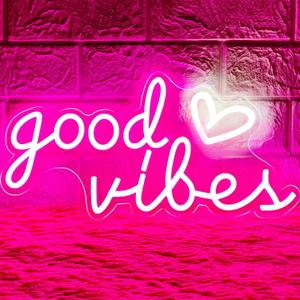 Good Vibes Neon Sign for Wall Decor, Good Vibes Neon Lights Sign, 16"x8" Heart and Good Vibes LED Signs for Bedroom Wall, USB Operated Pink Goodvibes LED Neon Lights Sign for Room Wall Decor Good Vibes Neon Sign for Wall Decor, Good Vibes Neon Lights Sign, 16"x8" Heart and Good Vibes LED Signs for Bedroom Wall, USB Operated Pink Goodvibes LED Neon Lights Sign for Room Wall Decor