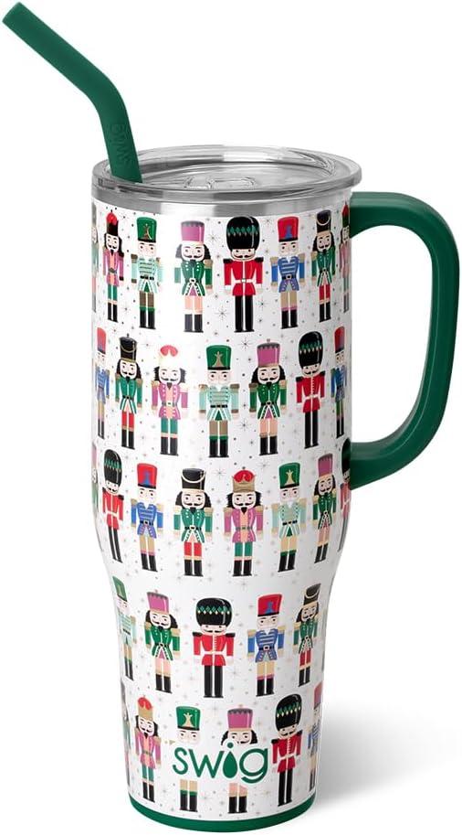 Swig Life 40oz Mega Mug, 40 oz Tumbler with Handle and Straw, Cup Holder Friendly, Dishwasher Safe, Extra Large Insulated Tumbler, Stainless Steel (Classic Nutcracker)