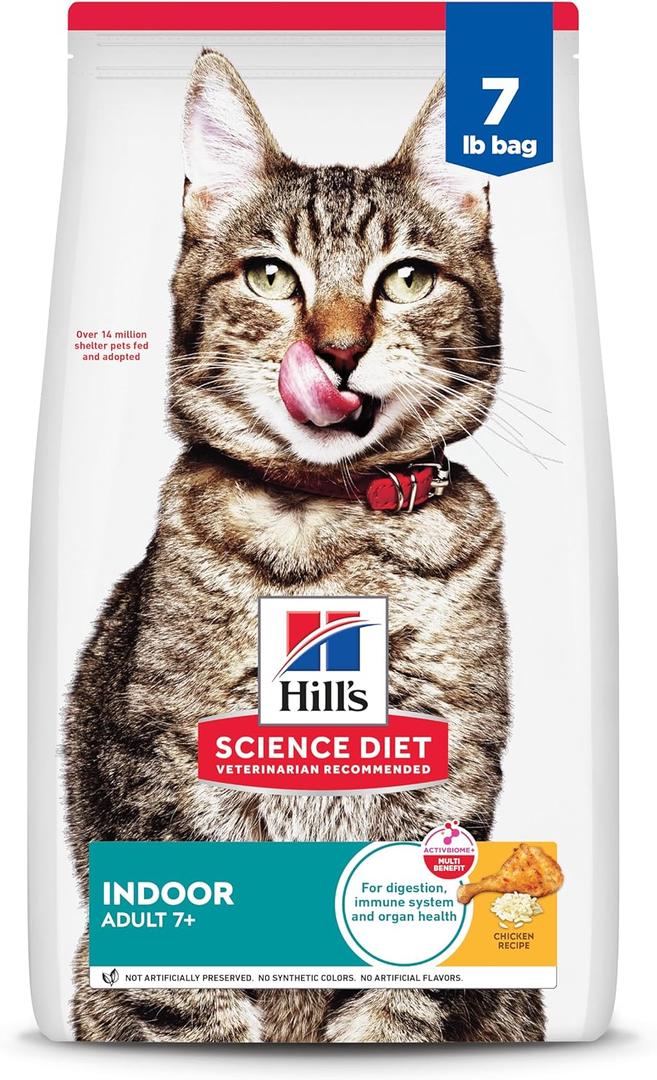 Hill's Science Diet Adult 7+ Indoor Dry Cat Food, Chicken, 7 lb. Bag (EXP 12/20/27)