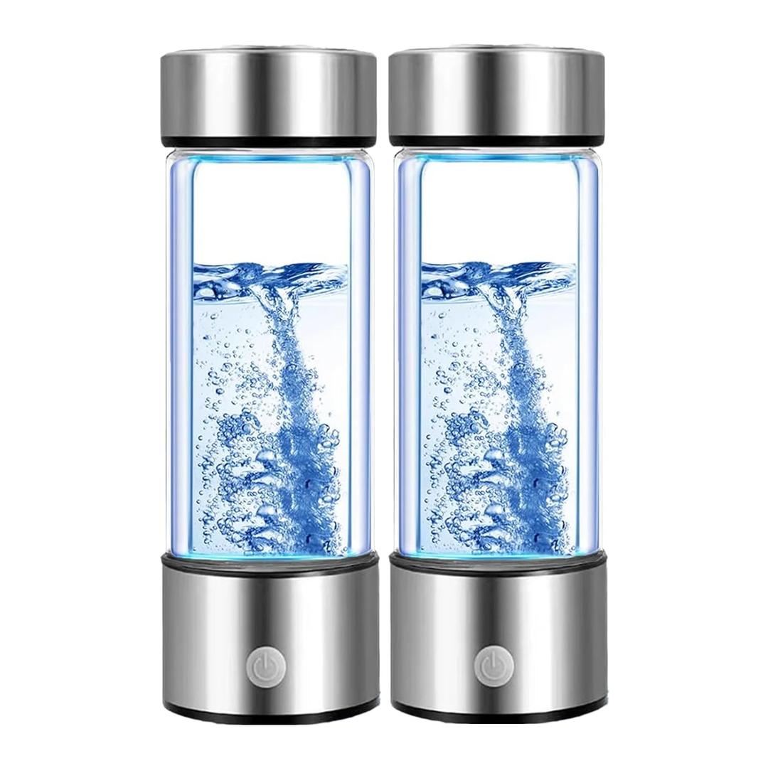 Hydrogen Water Bottle Generator 2 Pack 2025 w SPE/PEM Tech Water Ionizer, Portable Hydrogenated Water Machine Improve Water in 3 Minutes Hydrogen Rich (Silver)