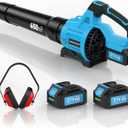 Leaf Blower Cordless,650 CFM & 160 MPH Electric Cordless Leaf Blower with 2 * 4.0Ah Batteries & Noise-Reduction Ear Muffs,3 Speed Powerful Blowing Ideal for Lawn Care, Blowing Leaves, Dust, Snow (Blue)