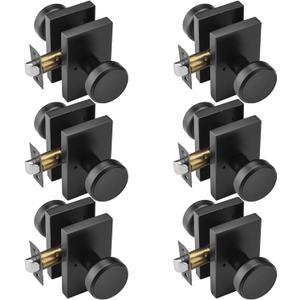 6 Pack Black Door Knobs for Bath & Bed, Privacy Pismo Doorknob, Heavy Duty Door Knob with Lock