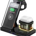 5 in 1 Wireless Charger with Clock Night Light Alarm Clock for Apple Devices for iPhone 15 14 13 12 11 Pro Max Apple Watch for Apple Watch - Black