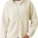 Hixiaohe Womens Fuzzy Fleece Jacket Fall Winter Warm Long Sleeve Sherpa Coats Casual Full Zip Up Outerwear with Pockets (Medium, Beige)