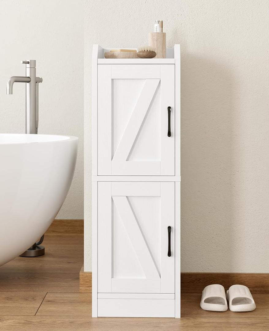 Narrow Bathroom Storage Cabinet with 2 Doors and Shelves, 9.8" W Small Storage Cabinet for Toilet Paper Storage, Slim Cabinet for Small Spaces, Bathroom, Kitchen, 9.8" W × 9.8" D × 29.5" H, White