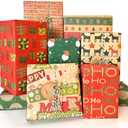 Layninder Christmas Wrapping Paper, 8 Sheets Vintage Kraft Wrapping Paper w/Tags Stickers Rope, Xmas Paper w/Santa Reindeer Merry Christmas, Gift Paper for Holiday (27.6x19.7in, Folded),Set of 2