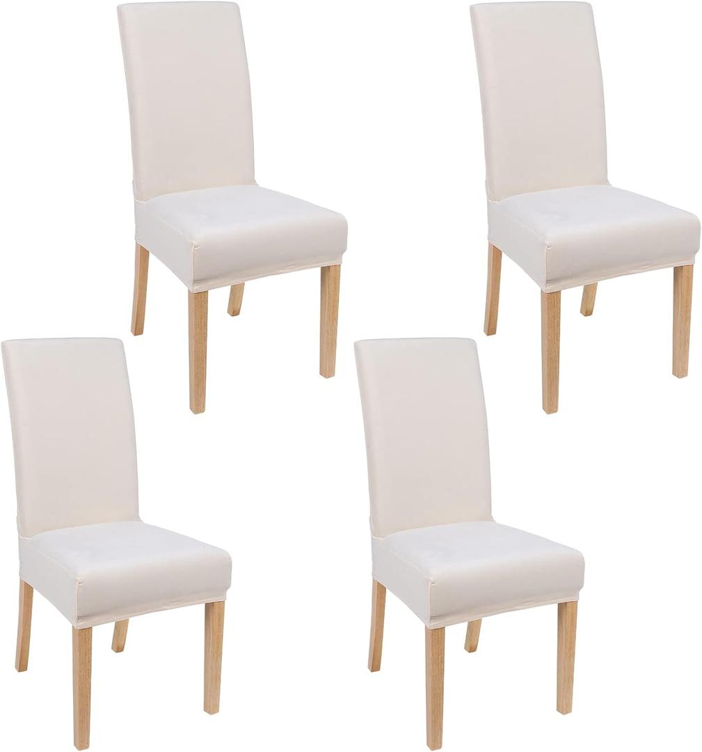 Smiry Velvet Stretch Chair Covers for Dining Room Set of 4, Soft Fit Removable Washable Kitchen Parsons Chair Slipcover Protector, Cream