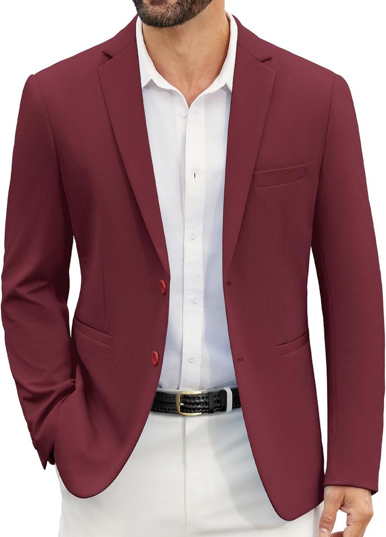 COOFANDY Men's Casual Blazer Slim Fit Suit Jackets Two Button Lightweight Knit Sport Coat (X-Large, Burgundy)