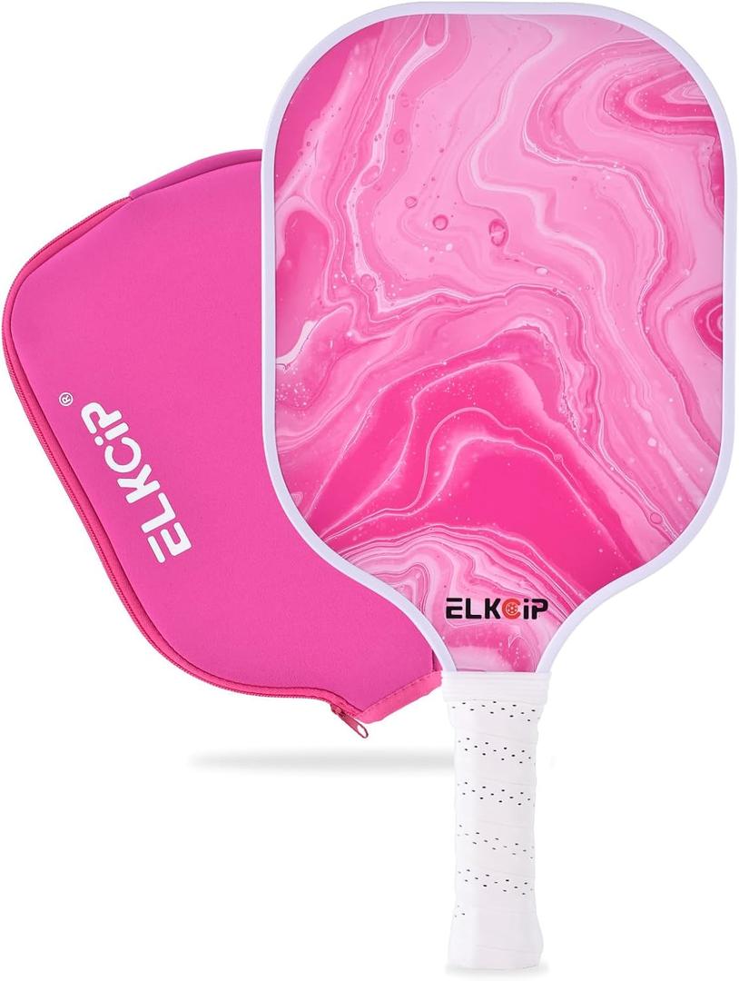 Composite Pickleball Paddle with Cover for Women, Graphite Carbon Fiber Polypropylene Honeycomb Core Pickleball Racquet Gift for Mother Wife Grandmother Girlfriend (Pink Marble)