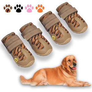 XSY&G Dog Boots,Waterproof Dog Shoes,Dog Booties with Reflective Strips Rugged Anti-Slip Sole and Skid-Proof,Outdoor Dog Shoes for Medium Large Dogs 4Pcs Leopard-Size 8