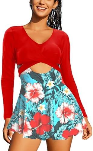 NESY Long Sleeve Swimsuits for Women Rash Guard V Neck One Piece Bathing Suit Swim Dress Woman Swimwear Swimdress UPF 50+ (No Size)
