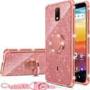 nancheng for AT&T Calypso 2 (U319AA) Case, Phone Case for Cricket Debut Women Glitter Cute Luxury Soft TPU Silicone Clear Cover with Stand Shockproof Protection Case - Rose Gold
