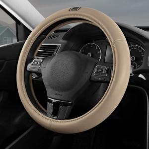 Skechers Memory Foam Steering Wheel Cover,Grade Protein Leather Steering Wheel Cover,Universal Fit 14" 1/2-15" Car Steering Wheel for Men Women Fit Suvs,Vans,Sedans,Car,Trucks,Beige