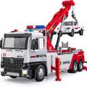 Tow Truck Toy for Boys, Metal Tow Truck with Crane Toy Model, Construction Vehicles with Lights and Sounds, Gift for Kids