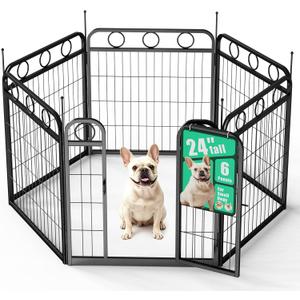 Dog Playpen Indoor Outdoor, 24 Inch 6 Panel Metal Dog Pen with Door, Foldable Pet Playpen Kennel Puppy Playpen Exercise Pen for Dog,Playpen Fence for Outdoor RV, Camping, Yard, Garden