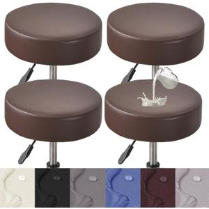 HFCNMY Stool Covers,4Pcs Stretch Waterproof PU Bar Stool Covers Round,Leather Bar Stool Seat Cover,Round Barstool Cover Slipcover with Elastic Bands for 12-15 in Medium,Coffee