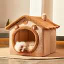 JIUPETY Cute Small Dog House Indoor, Foldable House Kennel Bed Mat with Cushion, L Size Tent Up to 25 Lbs, Dog Cave Bed with Non-Slip Bottom, Brown