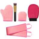 Boao 5 Pieces Self Tanning Mitt Applicator Kit, Includes Tanning Mitt, Exfoliating Glove, Mini Face Glove, Back Lotion Applicator, and Large Brush Makeup(Pink)