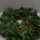 National Tree Company 24 in Pre-Lit Crestwood Spruce Artificial Christmas Wreath, Christmas Decoration with Glitter, Pinecones, Red Berries, 50 Clear Lights, 160 Tips, Green