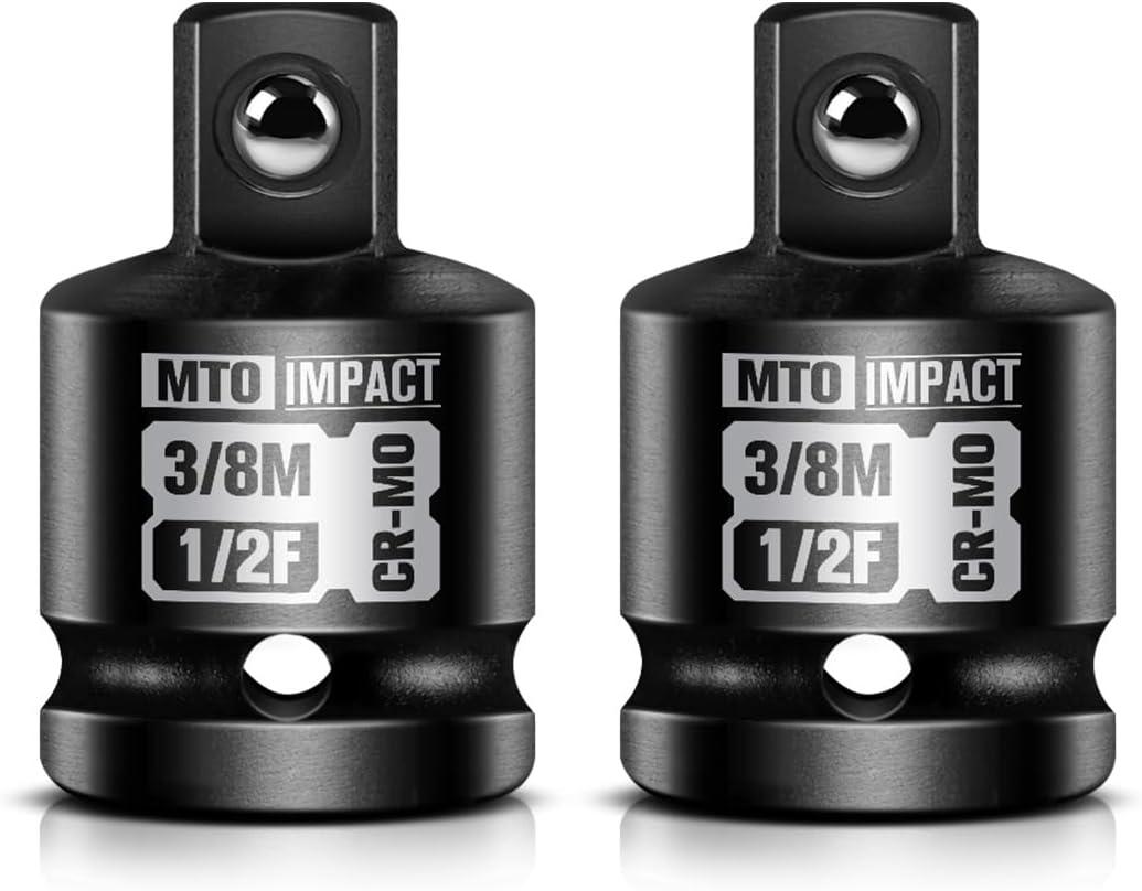 MTO 2-Piece 1/2" Female to 3/8" Male Impact Socket Adapter Set, 1/2" Drive Impact Driver Conversions for Impact Wrench, Chrome Molybdenum Alloy Steel