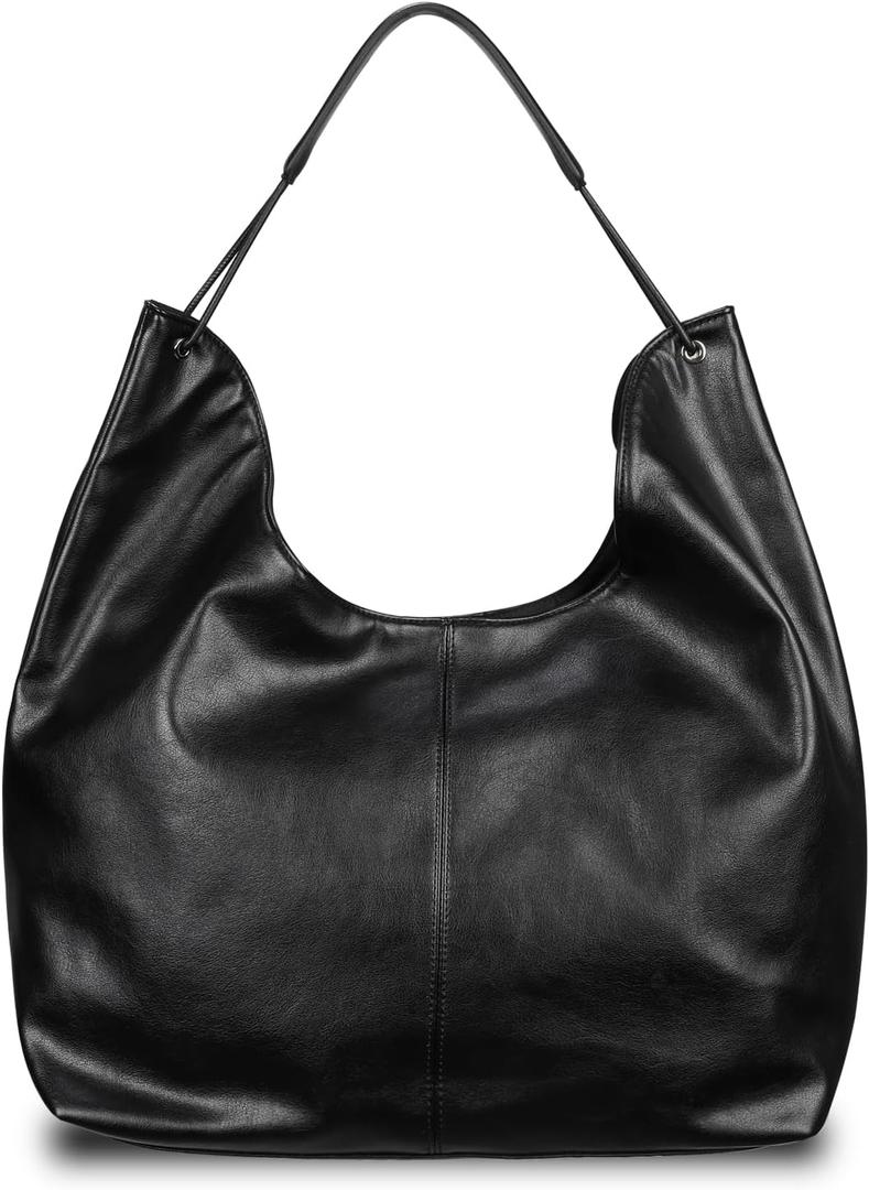 Women's Handbag Trendy PU Leather Hobo Purses Shoulder Crossbody Bag Minimalist (All Black)