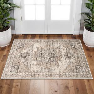 RUUGME Washable 2x3 Area Rugs - Large Boho Rugs for Living Room Stain Resistant Carpet Vintage Tribal Rugs for Bedroom Kitchen Bathroom with Non Slip Backing Home Decor Floor Decoration Mat 2x3 Beige