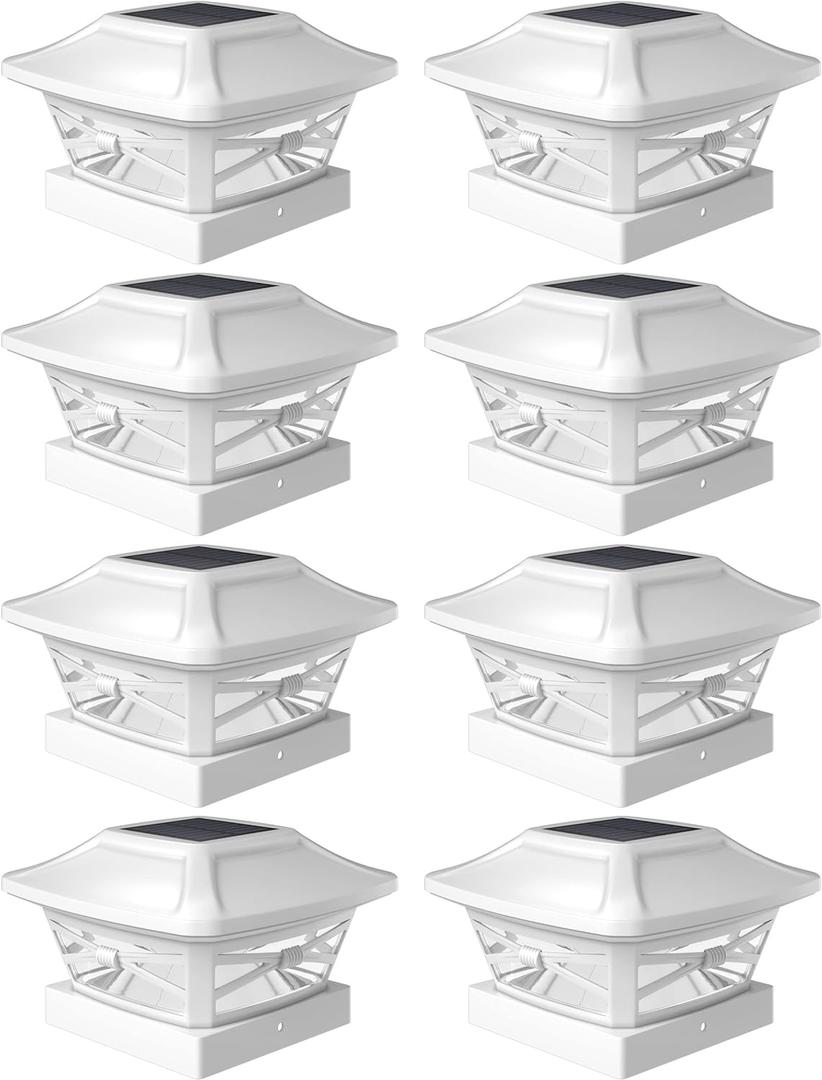 Davinci Lighting Renaissance Solar Outdoor Post Cap Lights - Includes Bases for 4x4 5x5 6x6 Posts - Bright LED Light - Pearl White (7 Pack)