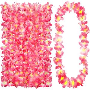 Hoteam 24 Counts Pink Hawaiian Leis Necklace Tropical Flower Lei Floral Luau Party Decorations Hawaiian Flower Luau Necklaces Hula Dance Garland Headbands for Beach Birthday Wedding Party Favors