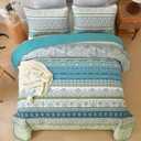 WONGS BEDDING Boho Quilt Set King Size Aqua, 3 Pieces Striped Bedspread Coverlet Set, Bohemian Soft Lightweight Microfiber for All Season(104"90")