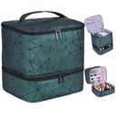 PU Leather Nail Polish Organizer, Double Layer Nail Polish Storage Holds 30 Bottles (15ml/0.5fl.oz) & Nail Lamp, Portable Nail Bag Organizer Case for Nail Tech Travel & Manicure Kit (Green)