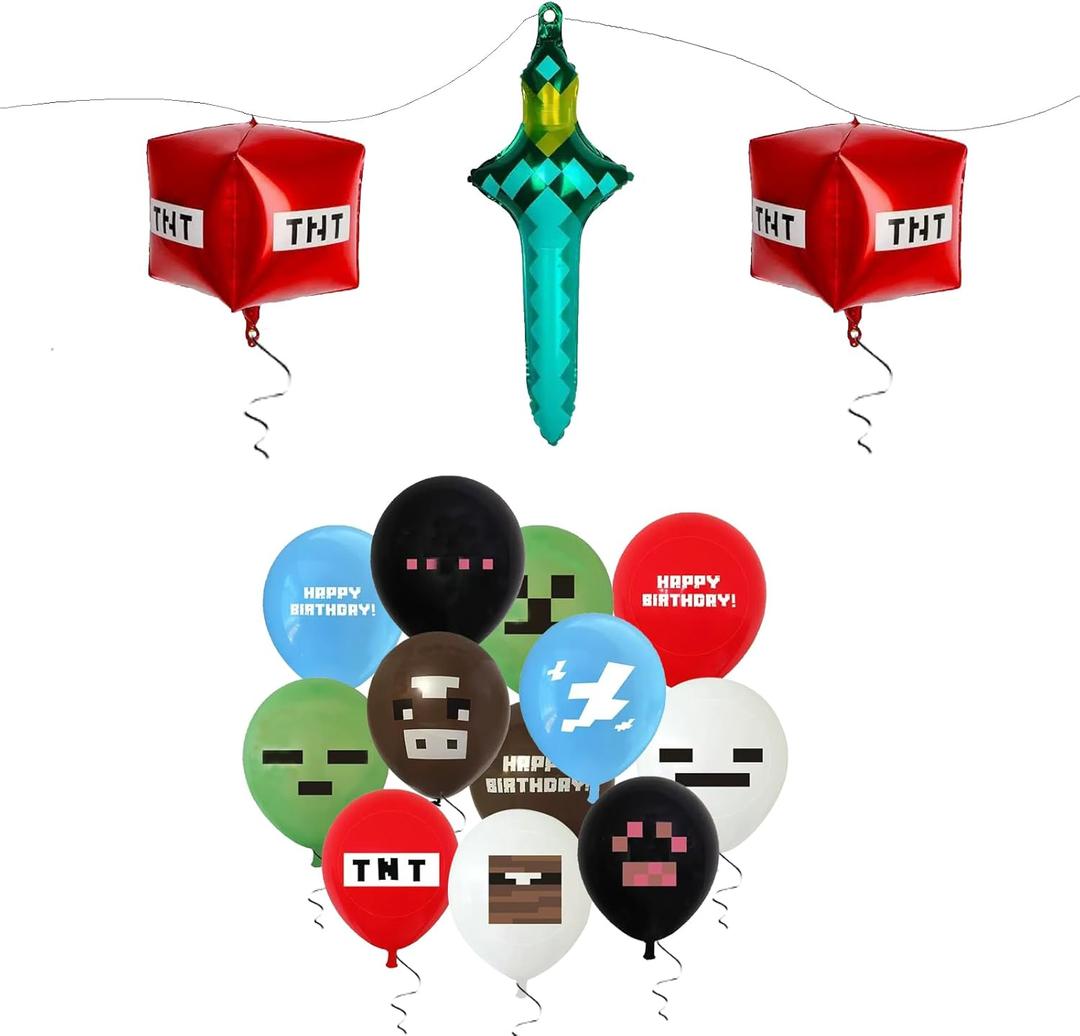 21Pcs Pixel Happy Birthday Decorations Party Favor BalloonsPixel Video Game Theme Balloons Supplies