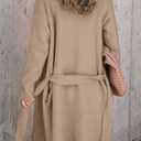 Angerella Women's Casual Long Sleeve Draped Open Front Knit Long Cardigan Sweater Outwear Coats with Pocket (Beige, L)
