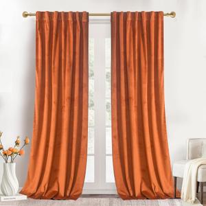 Roslynwood Luxury Soft Russet Orange Velvet Curtains 84 inches Long Back Tab Thermal Insulated Blackout Window Drapes for Living Room/Bedroom/Dining Room, W52 x L84, 2 Panels