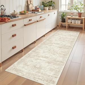Kitchen Runner Rug Non Slip - 2.5 x 8 Runners for Hallways, Entryway, Bedroom, Washable Runner Rugs for Bathroom, Laundry Room, Low Pile Soft Vintage Area Rug(2.5'x8', Beige/Ivory)
